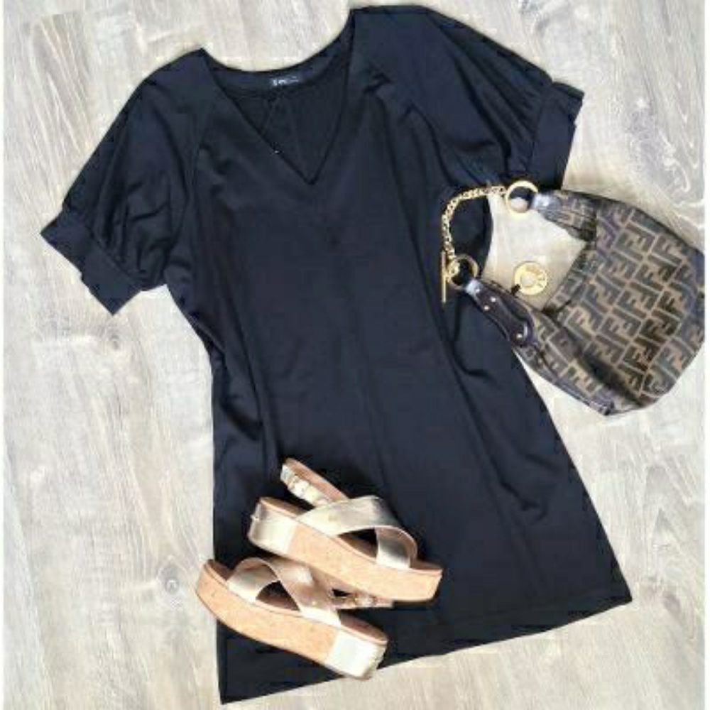LAST 1❗VERY J Nordstrom Chic Oversized Black Shirt Dress - Picture 6 of 13